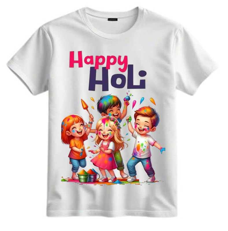 Unisex Kids Holi Special Printed Poly Cotton T-Shirt | Holi Special Festival Wear for Boys & Girls | Baby | Infants and Kids-image-44