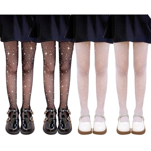 JSTHHTT 4 Pares Medias Niña, Medias Brillantes, Pantimedias Con Diamante, Medias Con Diamantes De ImitacióN Brillantes, Uso Diario,Danza Medias, Ballet, 6-12 años, Para Niñas Y Damas