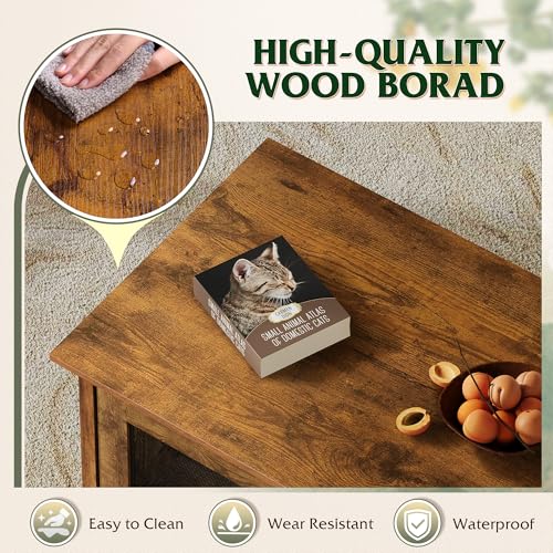 Image of WLIVE Wooden Coffee Table with Flip-up Door, 2-in-1 Cat House, Brown