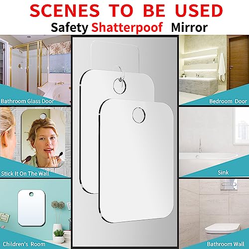 Image of Shower Mirror No Fog Shaving, Anti-Fog Bathroom No Fog Shaving Mirror Plexiglass Indestructible Luxury Plexiglass Makeup Mirrors,6 inchx8 inch Acrylic Mirror Tiles, Shatterproof Flexible Sheets