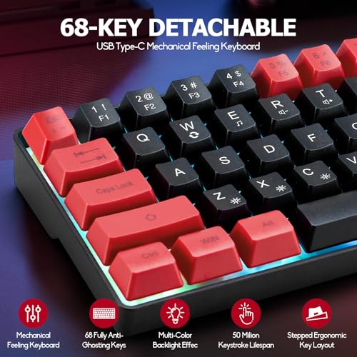 Image of Guiheng Wired 60% Gaming Keyboard and Mouse Combo, Ultra-Compact 61 Keys RGB Backlit Mini Keyboard, Lightweight 3200 DPI Optical, Wired Gaming Set for Windows,PC, MAC PS5 Xbox Gamer(Black and Red)
