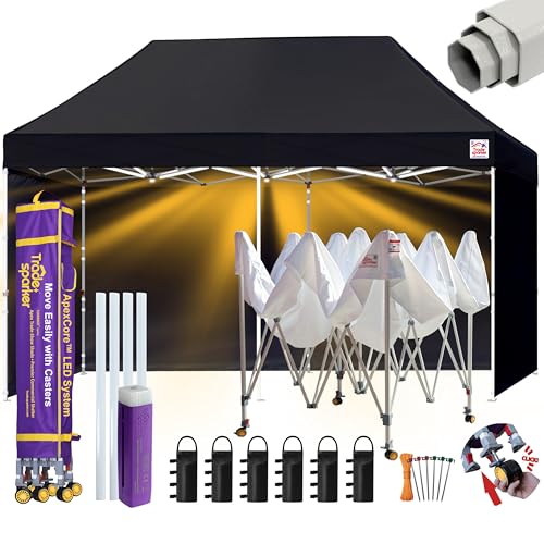 Image of Tradesparker 10x20 Pop Up Tent with Sidewalls,Commercial Movable Canopy ApexCore LED & Rugged Casters-Instant Easy Setup Shelter Canopies,Weight Bags&Stakes for Outdoor Events(Black)