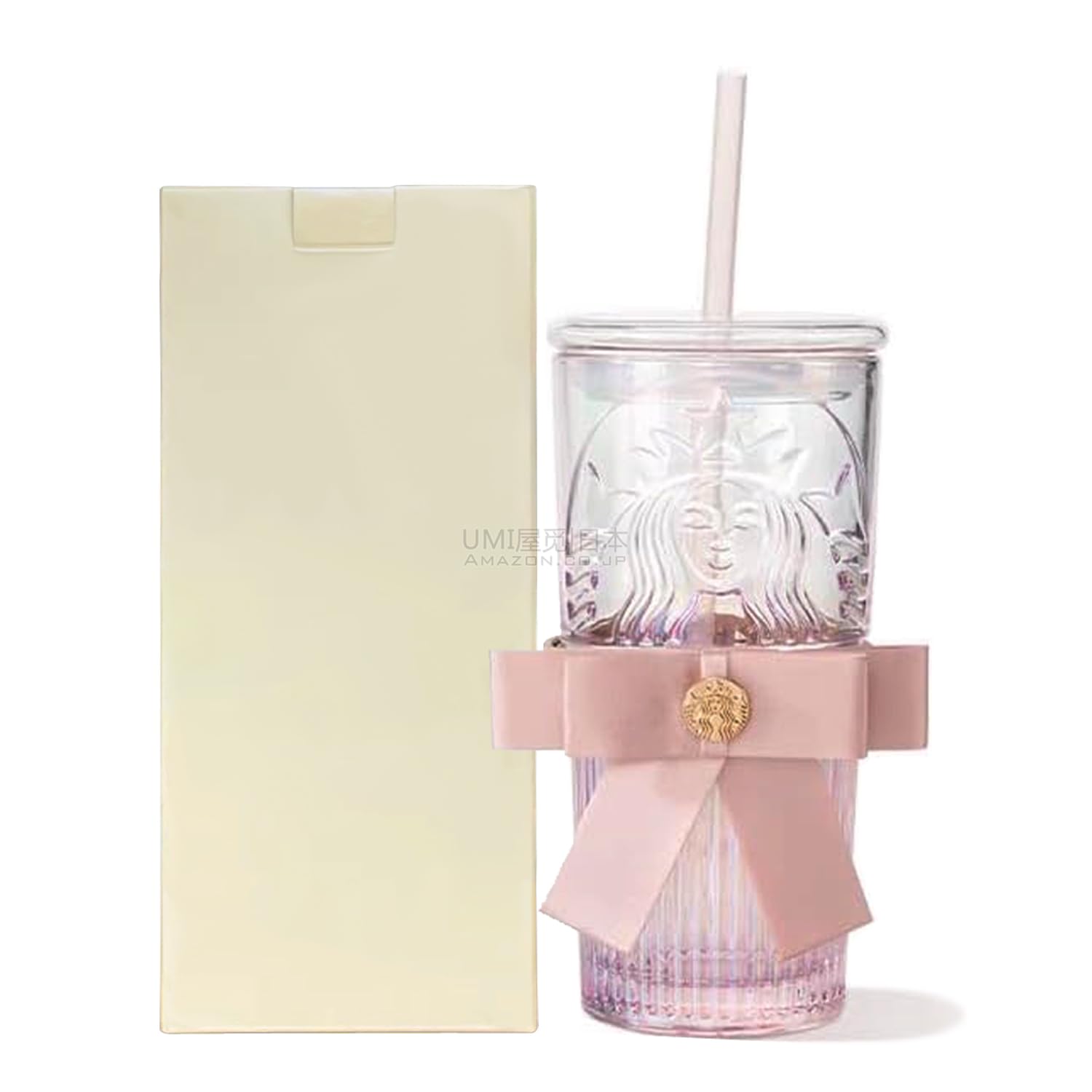 Starbucks❥中国限定リボンホルダーピンク ストローガラスタンブラー 