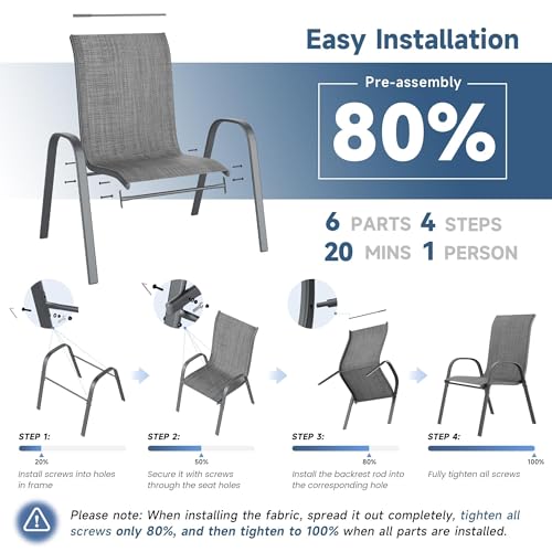 Image of Amopatio Patio Chairs Set of 6, Outdoor Stackable Dining Chairs for All Weather, Breathable Garden Outdoor Furniture for Backyard Deck(Dark Grey)