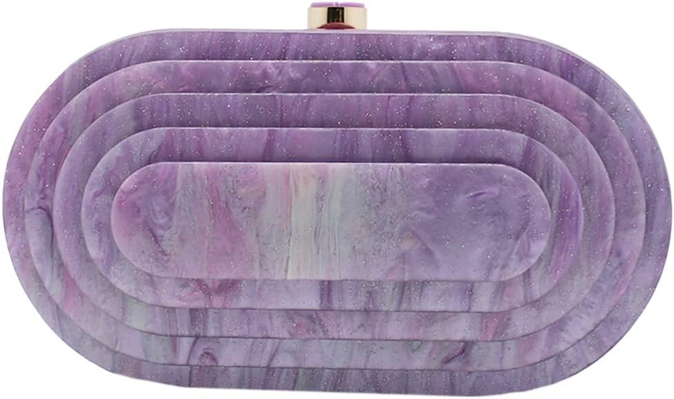 GSYPS Acrylic Evening Clutch Bag for Women Shell Shape Shoulder Crossbody Bag Glitter Marble Purse Handbag
