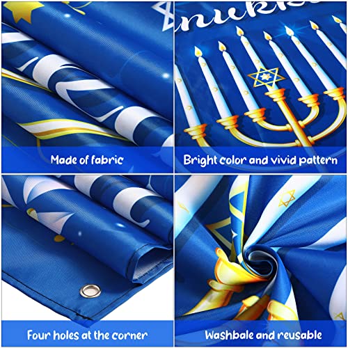 Happy Hanukkah Door Cover and Banner - Chanukah Hanging Welcome Sign - Fabric Photography Prop for Jewish Festival Holiday Decorations and Party Supplies by Tiamon - Image 2