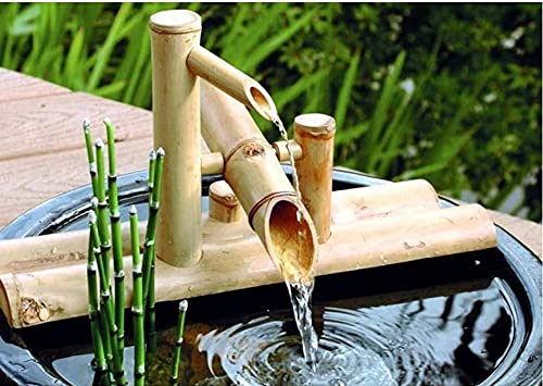 OTQEFTN Bamboo Fountain with Pump Handmade Bamboo Water Fountain Zen Garden Water Fountain Bamboo Garden Water Feature Japanese Garden Decoration, 50cm