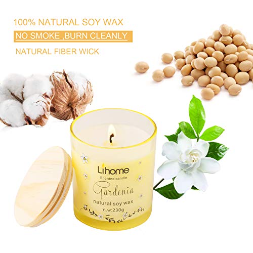 Gifts for Women, Men - Scented Candles 100% Pure Natural Soybean Wax with Plant Essential Oils for Stress Relief Aromatherapy (Gardenia)