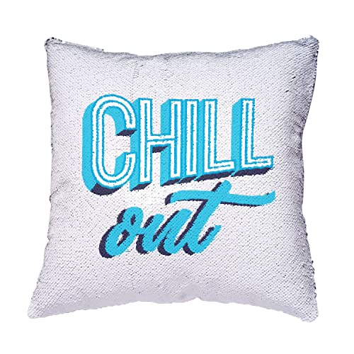 Coussin paillettes bleu Chill Out rétro 90's déco salon