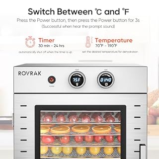 ROVRAk Food Dehydrator for Jerky, Fruit, Meat, Herbs, 12-Tray Stainless Steel Dehydrator Machine, Double-Layer Insulation, Adjustable Timer, Temperature Control, Overheat Protection (67 Recipes)