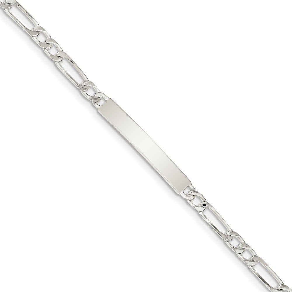 Solid 925 Sterling Silver 8inch Engravable Figaro Link ID Bracelet Engravable Identification Name Bar Tag - with Secure Lobster Lock Clasp 8" (Width = 5mm)