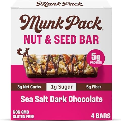 Munk Pack Keto Nut and Seed Bar Sea Salt Dark Chocolate Flavored, 4 Pack, Non GMO, Gluten Free, Keto Friendly, 4.92 Ounce (Pack of 6) Cover