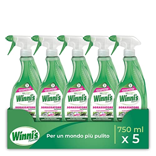 Winni's - Sgrassatore Spray Universale Multisuperficie Ipoallergenico, Azione Sgrassante e Pretrattante Contro le Macchie, con Materie Prime di Origine Vegetale, 750 ml x 5 Confezioni