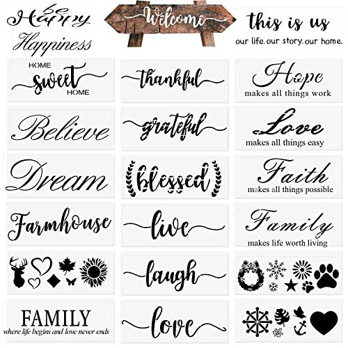 22 PCS Stencils for Painting on Wood Reusable, Welcome DIY Plastic Art Cursive Letter Stencil Templates Set for Decor Home Wall Door Porch Signs (14 inch)