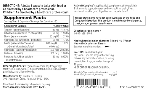 Klaire Labs SFI Health Active B Complex - Methylated Vitamin B Complex with Methyl Folate, B12, B6 and More - Support Healthy Energy, Brain, Liver & Nerve Function (60 Capsules) - Thumbnail 5