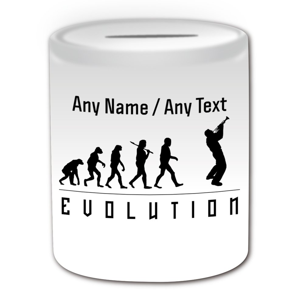 Personalised Gift - Trumpet Money Box (Evolution Design White) Any Name Message Unique - Player Outline Event Hobby Classical Music Musician Symphony Orchestra Band Jazz Horn Brass History