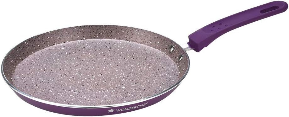 Wonderchef Royal Velvet Non-Stick Dosa Tawa, Induction Bottom, Soft-Touch Handle, Virgin Grade Aluminium, PFOA/Heavy Metals Free, 3 mm, 25cm, 2 Years Warranty, Purple