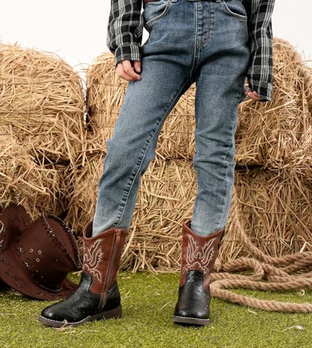 DADAWEN Boys Girls Cowboy Boots Bumps Embroidery Square Toe Mid Calf Western Cowgirl Boots Riding Shoes (Toddler Little Kid Big Kid)2