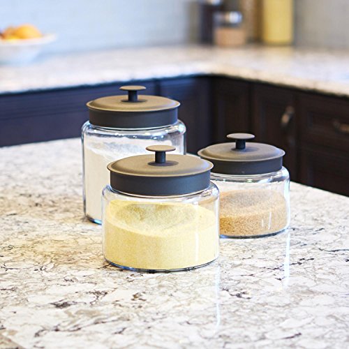 Anchor Hocking Montana Glass Jars With Fresh Seal Lids Canister Set, Black Metal, 3-Piece Set #TOP1