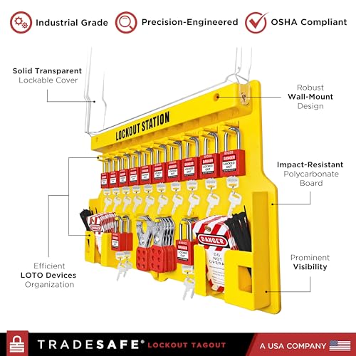 Tradesafe TSTN1 Lockout Tagout Station With Loto Devices - 14 Pack Safety Lock Set, 6 Hasps, 40 Do Not Operate Tags, Lock Out Tag Out Kit Board thumb #2