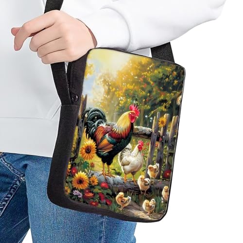 HUGS IDEA Rooster Chicken Floral Print Women Girls Small Messenger Handbag Mini Crossbody Clutch Purse Bookbag2
