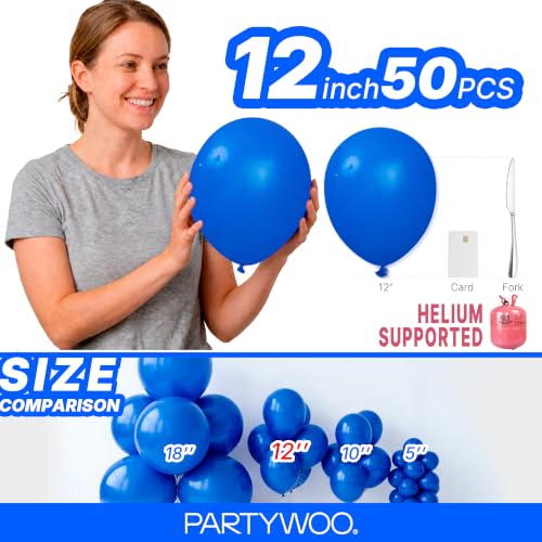 Image of PartyWoo Royal Blue Balloons 50pcs Dark Blue Latex Helium Balloons 12 Inch