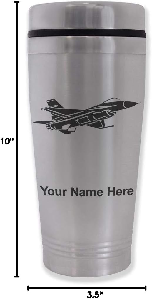 LaserGram 16oz Commuter Mug, Fighter Jet 1, Personalized Engraving Included