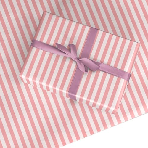 Pink Stripe Wrapping Paper - Premium Recyclable Gift Wrap for Christmas Birthday Mothers Day Wedding Baby Shower - Semi Gloss Sheets FSC Certified Made in the UK by Dyefor - 2 Sheets (50x70cm)