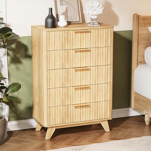 Image of VINGLI Tall Dresser for Bedroom, Fluted Dresser Vertical Chest of Drawers, Tall Chest of Drawers Bedroom with Rounded Edges, 29.92 inch W*15.6 inch D*44.88 inch H
