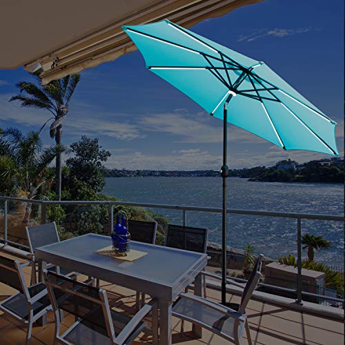 Wonlink 10ft Solar Powered Led Patio Umbrella Table Market Umbrella With 40 Led Lights Tilt Adjustment And Crank Lift System Navy Blue Wantitall