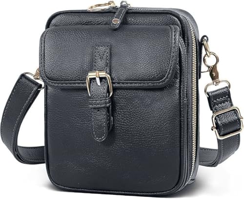 Vintage Large Capacity Messenger Bag, 2025 Crossbody Leather Bag, Vintage Cross Body Shoulder Purse with Card Slots,Grey,15 * 20cm