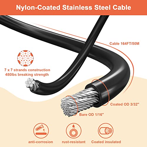 String Light Hanging Kit 50M String Lights Suspension Kit with Nylon Coated and Stainless Steel 304 Wire Rope Light Hanging Kit for Outdoors Mounting - Image 3