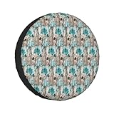 Copricerchi per pneumatici di Natale con fiore verde acqua su tavola di legno, impermeabile, antipolvere, protezione solare