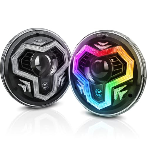 POVTOR 7 Inch RGB Halo LED Headlights for Jeep Wrangler