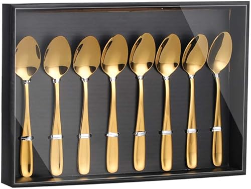 Miniatura 1 de Buyer Star Juego de 8 cucharas de café, cucharas de postre doradas de acero inoxidable 1810 cucharaditas de café expreso en caja de regalo negra