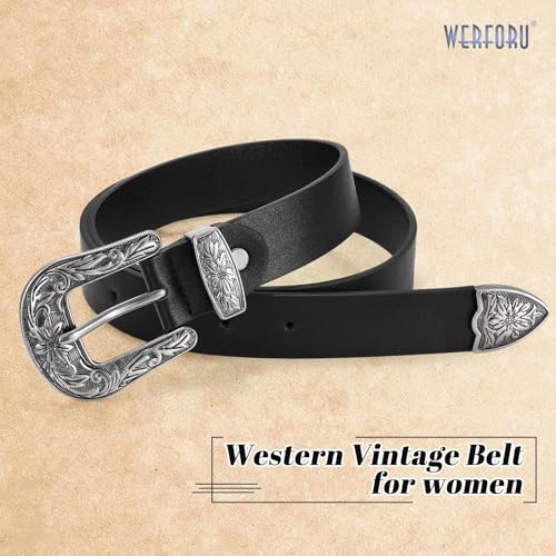 WERFORU Western Belt For Women,Cowgirl Cowboy Belt For Jeans Pants With Silver Vintage Western Buckle4