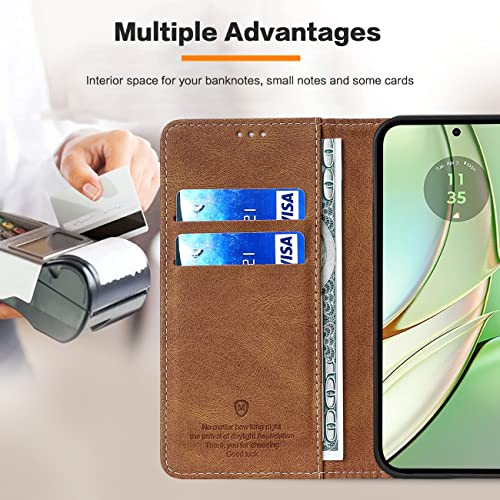 GoodcAcy for Motorola Edge 40 Case Leather Wallet Book Flip Folio Stand View Magnetic Closure with Card Slots Cover Case Compatible with Motorola Edge 40 (Brown) - Image 3