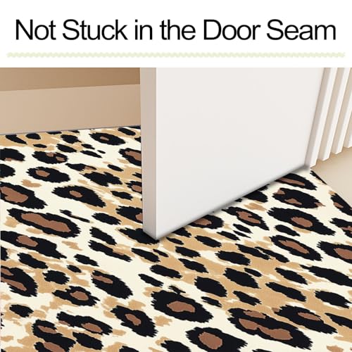 Tapis imprimé léopard beige 50x80cm lavable et antidérapant pour entrée