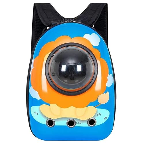 犬・猫キャリーリュック宇宙船カプセルデザイン 軽量 小型犬用 ドライブ・キャンピング・旅行・通院・災害避難適用 (サンライオン-12穴)