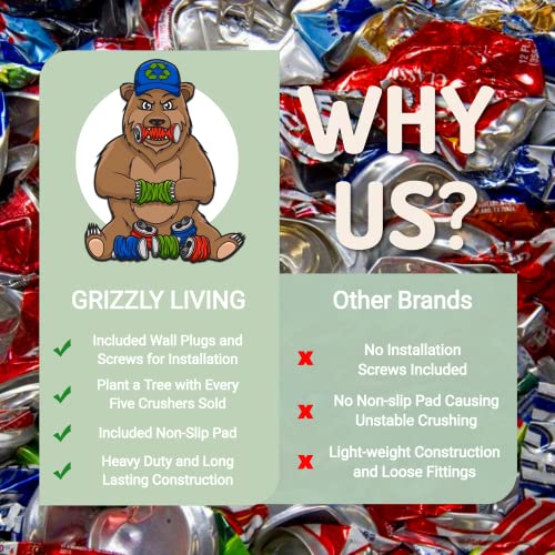 Grizzly Living Aluminum Can Crusher | Heavy Duty Can Crusher Wall Mounted For 12-16Oz Cans | Can Crusher For Recycling Soda, Beer Or Soft Drinks Cans #TOP2