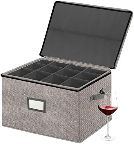 Xmasorme Stemware Storage Cases, Wine Glass Storage Box Containers Hard Shell Crystal Glassware Case for 12 Red Wine Glasses, with Label Window, Handles for Moving,Storage,Picnics
