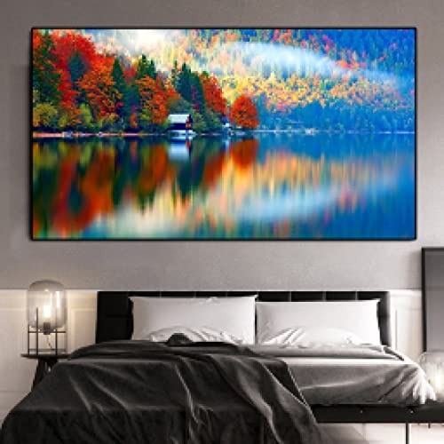 Lac Naturel Paysage Toile Automne Poétique pour Mur de Salon