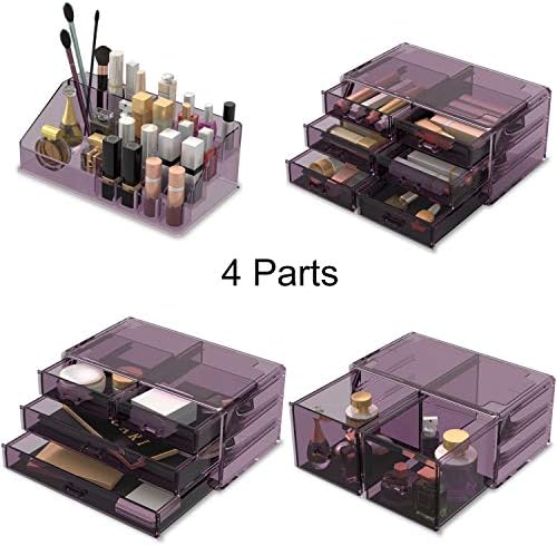 READAEER Makeup Cosmetic Organiser Storage Drawers Display Boxes Case with 12 Drawers (Purple)