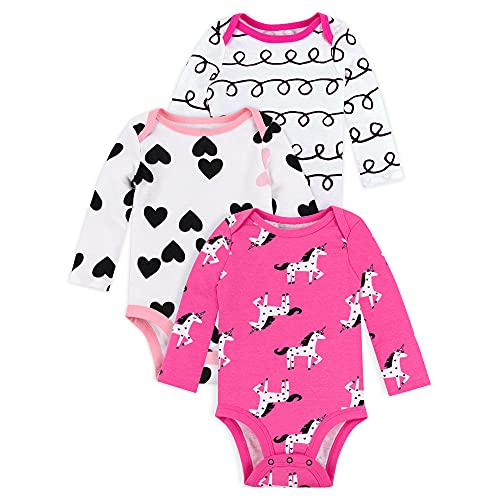 Image of LAMAZE baby-girls Super Combed Natural Cotton Long Sleeve Bodysuit, Snap Closure, 3 Pack