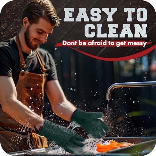 Image of KITCHEN PERFECTION XL Silicone Smoker BBQ Gloves -Heat Resistant Oven Mitts | Waterproof, 5-Finger Design For A Better Grip, for Pitmasters, Meat Smoking, Grilling, Cooking, Frying Turkey | Grill Gift