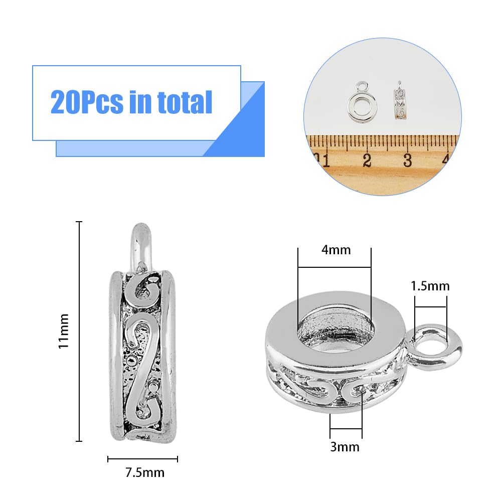 SUPERFINDINGS 20PCS Platinum Brass Hanger Links Donut Charm Links Pendant Bail Carrier Beads for Dangle Jewelry Necklace Bracelet Making Hole 1.5mm - Image 2
