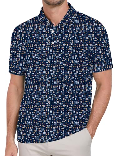 Mens Golf Shirts Short Sleeve Print Dry Fit Moisture Wicking Performance Polo Shirt