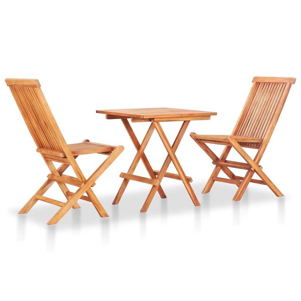 Juego de 3 piezas de madera maciza de teca con mesa y sillas plegables, incluye cojín de asiento para jardín, terraza o comedor