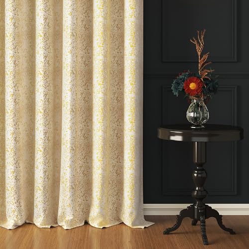 Story@Home Blackout Door Curtains 7 Feet Set of 1 | 70% Room Darkening Curtain | Splatter Print | Thermal Insulated Curtains for Living Room | (116 x 215 cm, Off White Golden) | Perfect for Home Decor