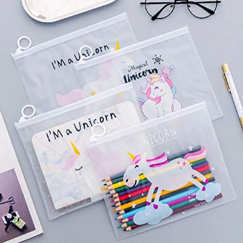 Image of Crackles Cute Unicorn Transparent Multi Reusable Pouches Pencil Pouch /Case for Kids | Assorted Design -Multi Color, Pack of 6 for Birthday Return Gifts